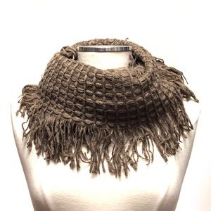Soft Infinity Scarf with Fringe in Tan Color